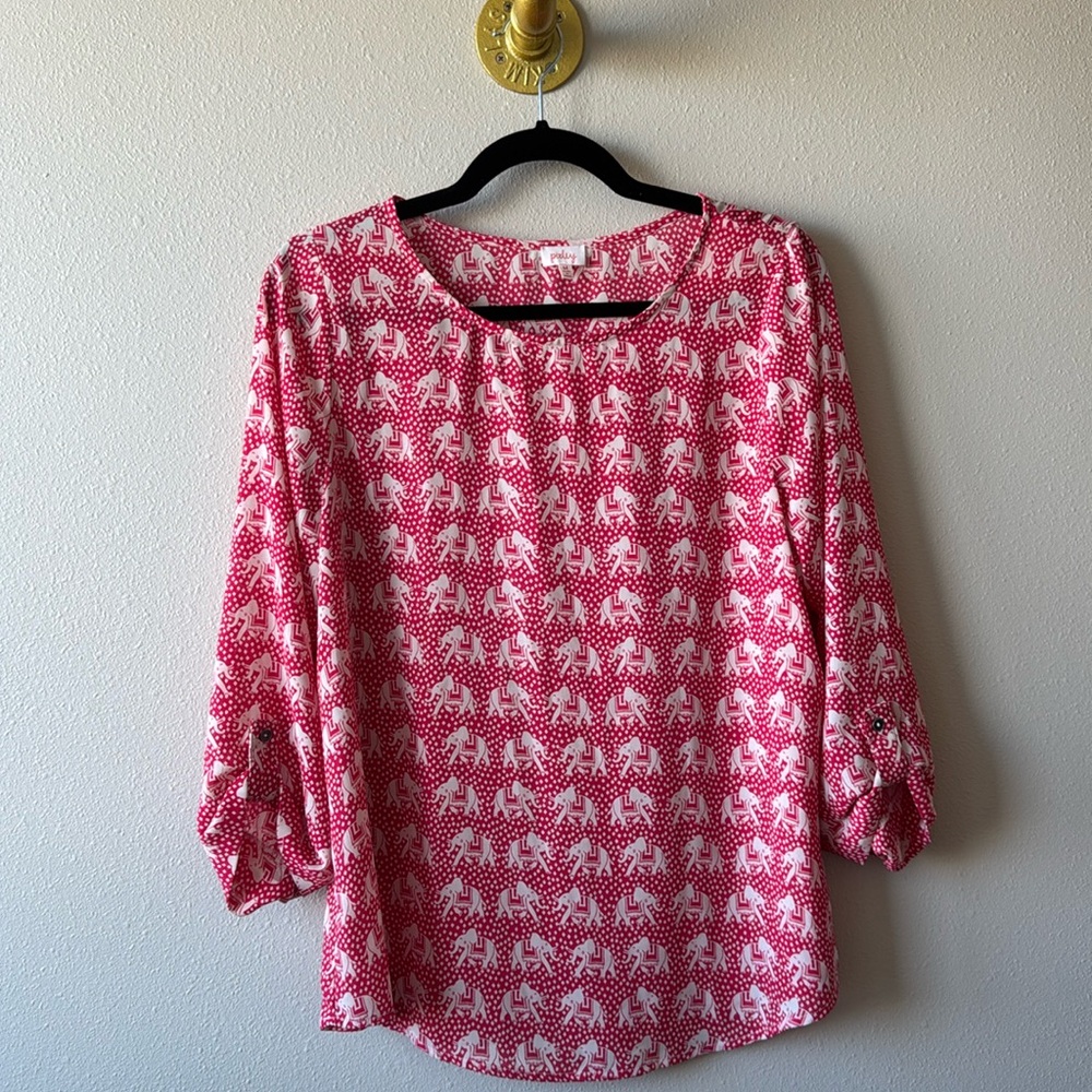 Women’s red elephant print blouse, size medium